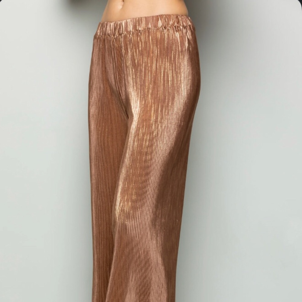See or Be Seen Metallic Wide Pants- Bronze